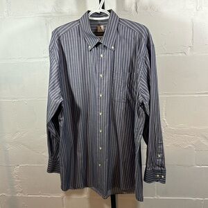 Peter Millar Striped Button Down Shirt Size L Purple Gray Long Sleeve